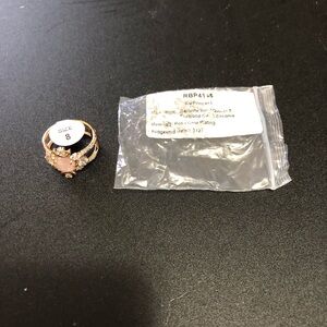 Genuine Rose Quartz & Diamond Cubic Zirconia Ring.  Size 8